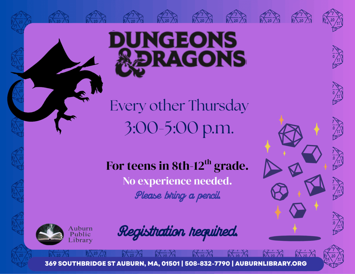 Dungeons and Dragons every other Thursday 3-5 pm
