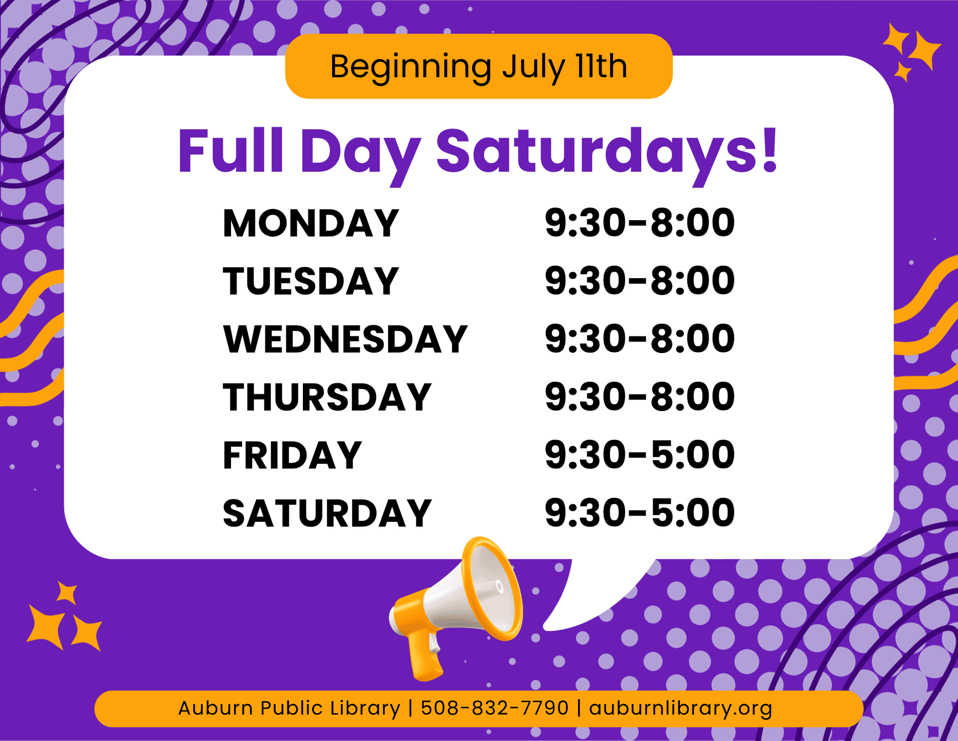 new hours sign full day saturdays