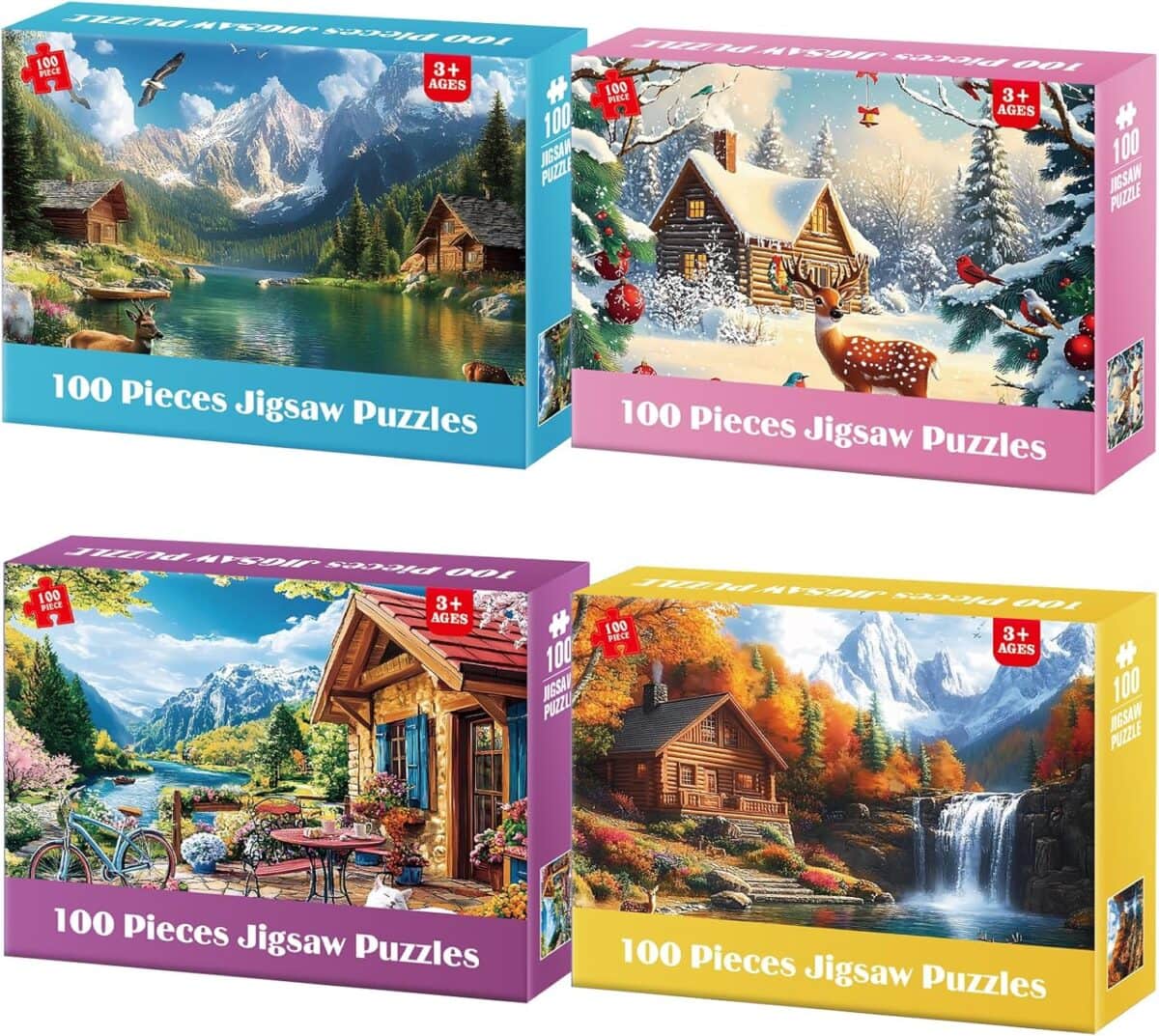 set of 4 100 piece puzzles