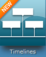 A blue icon with a white timeline diagram and white text reading Timelines. An orange ribbon in the top left corner displays the word NEW.